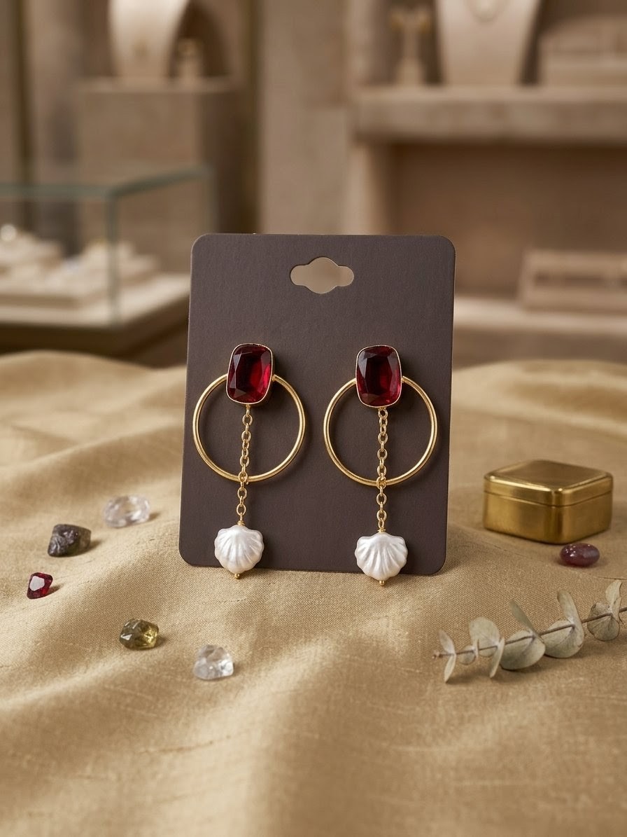 Ruby Pearl Hoop Earrings