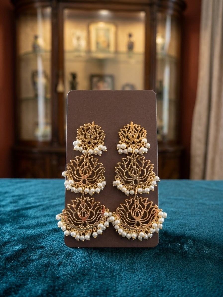 Pearl Lotus Cascade Earrings