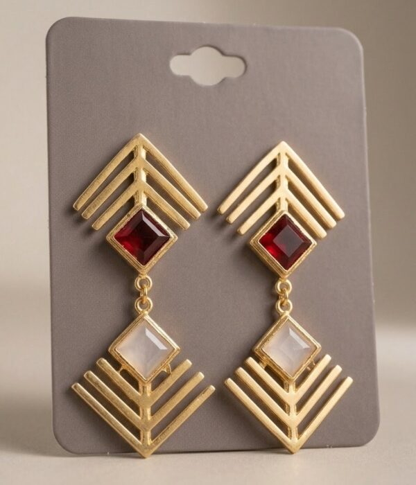Crimson & Pearl Geometric Earrings
