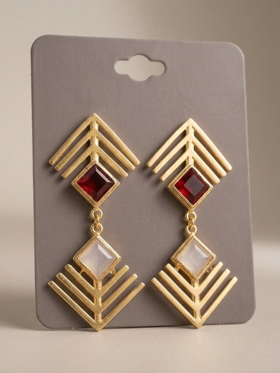 Crimson & Pearl Geometric Earrings
