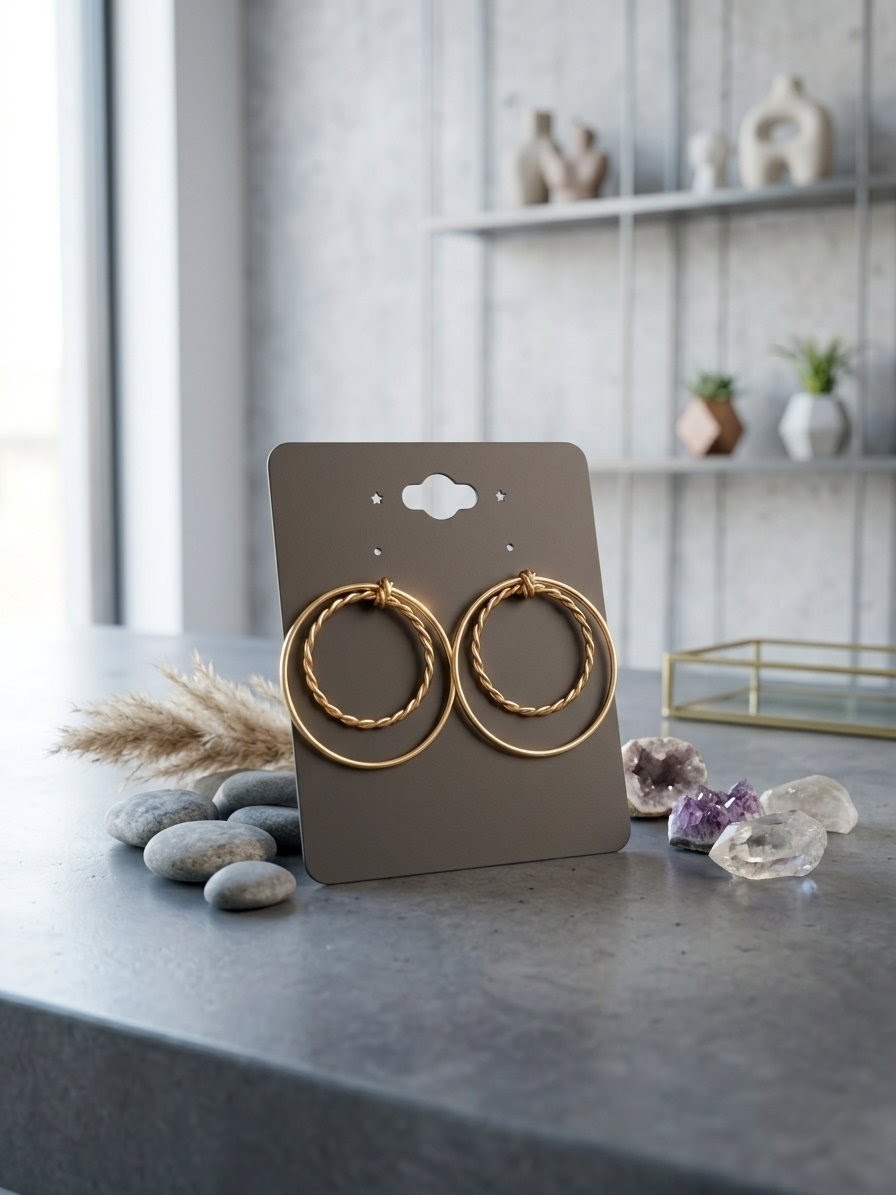 Twisted Double Hoop Gold Earrings