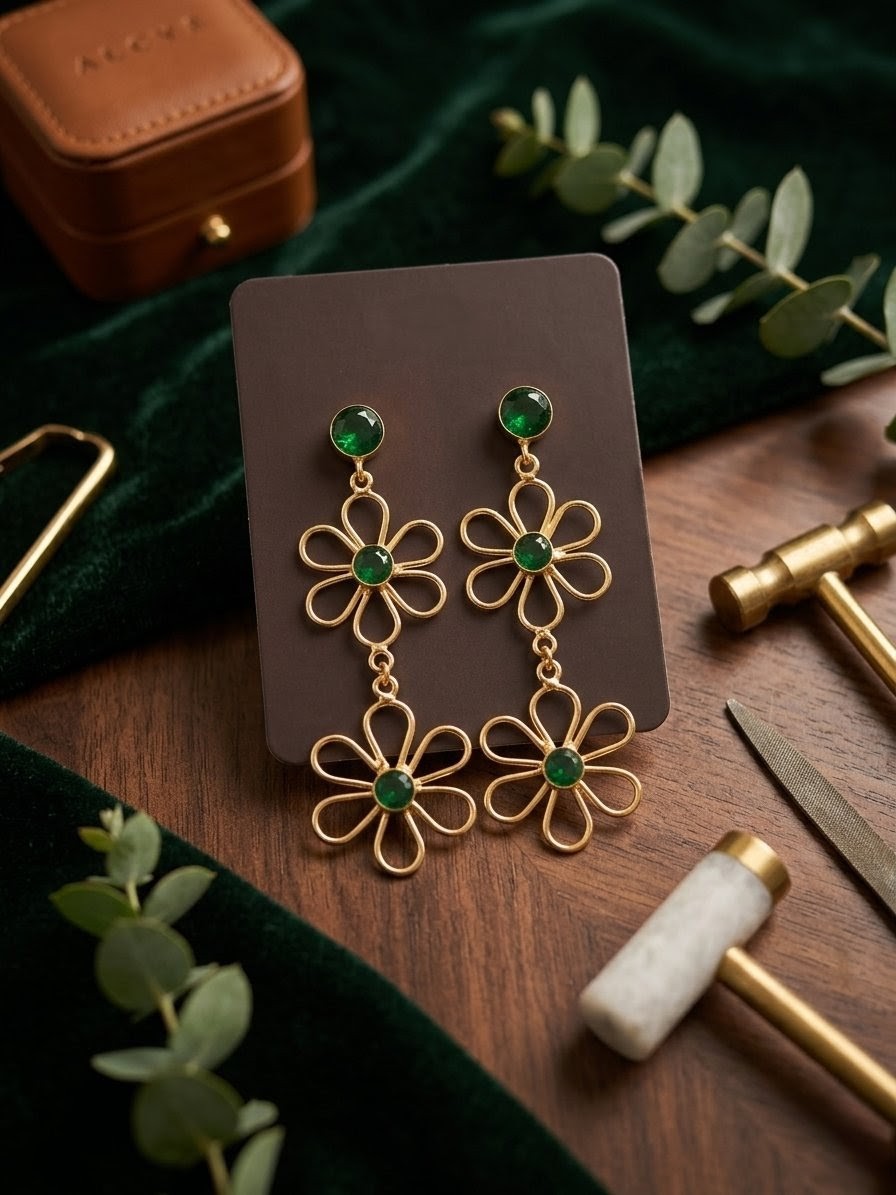 Floral Glossy Stone Earrings