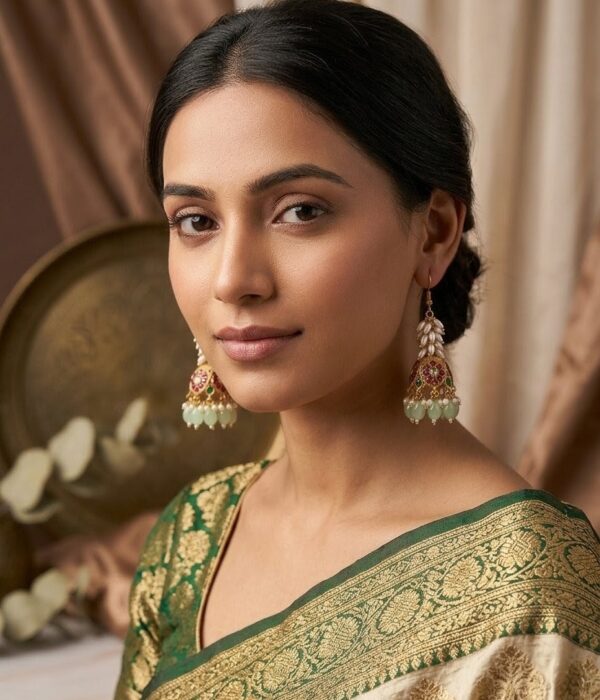 Emerald Blossom Jhumka Earrings