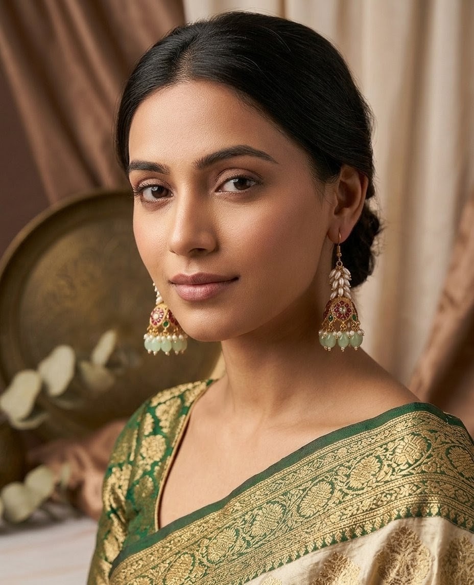 Emerald Blossom Jhumka Earrings