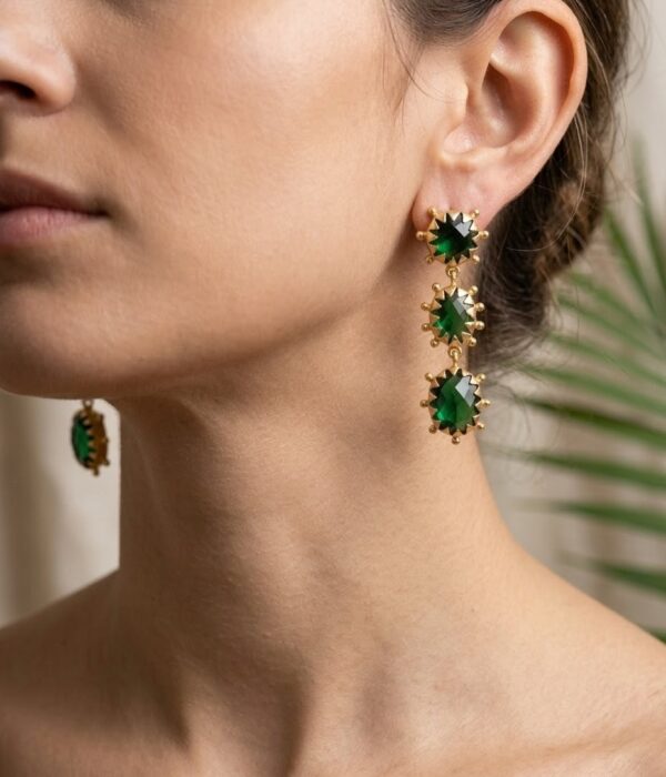 Regal Emerald Green Triple-Drop Statement Earrings