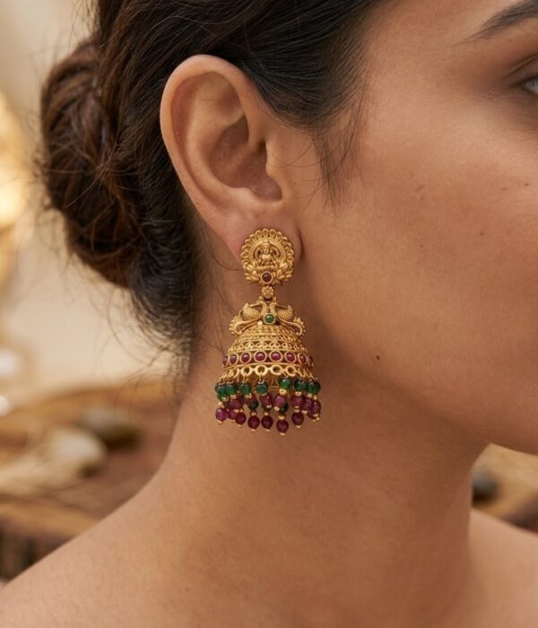 Antique Gold Temple Jhumkas – Lakshmi Motif