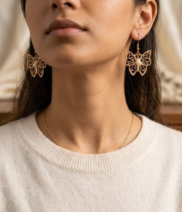 Gold Butterfly Filigree Earrings.