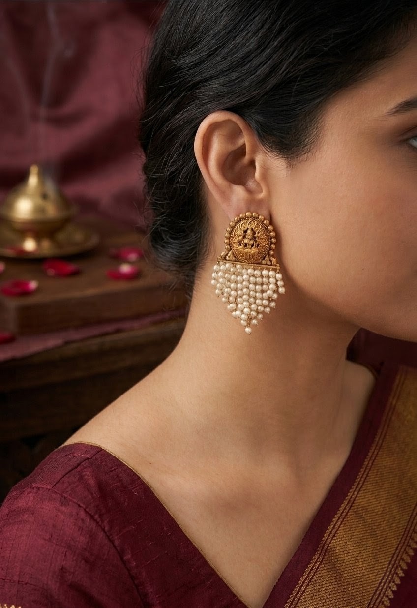 Divine Lakshmi Pearl Cascade Earrings