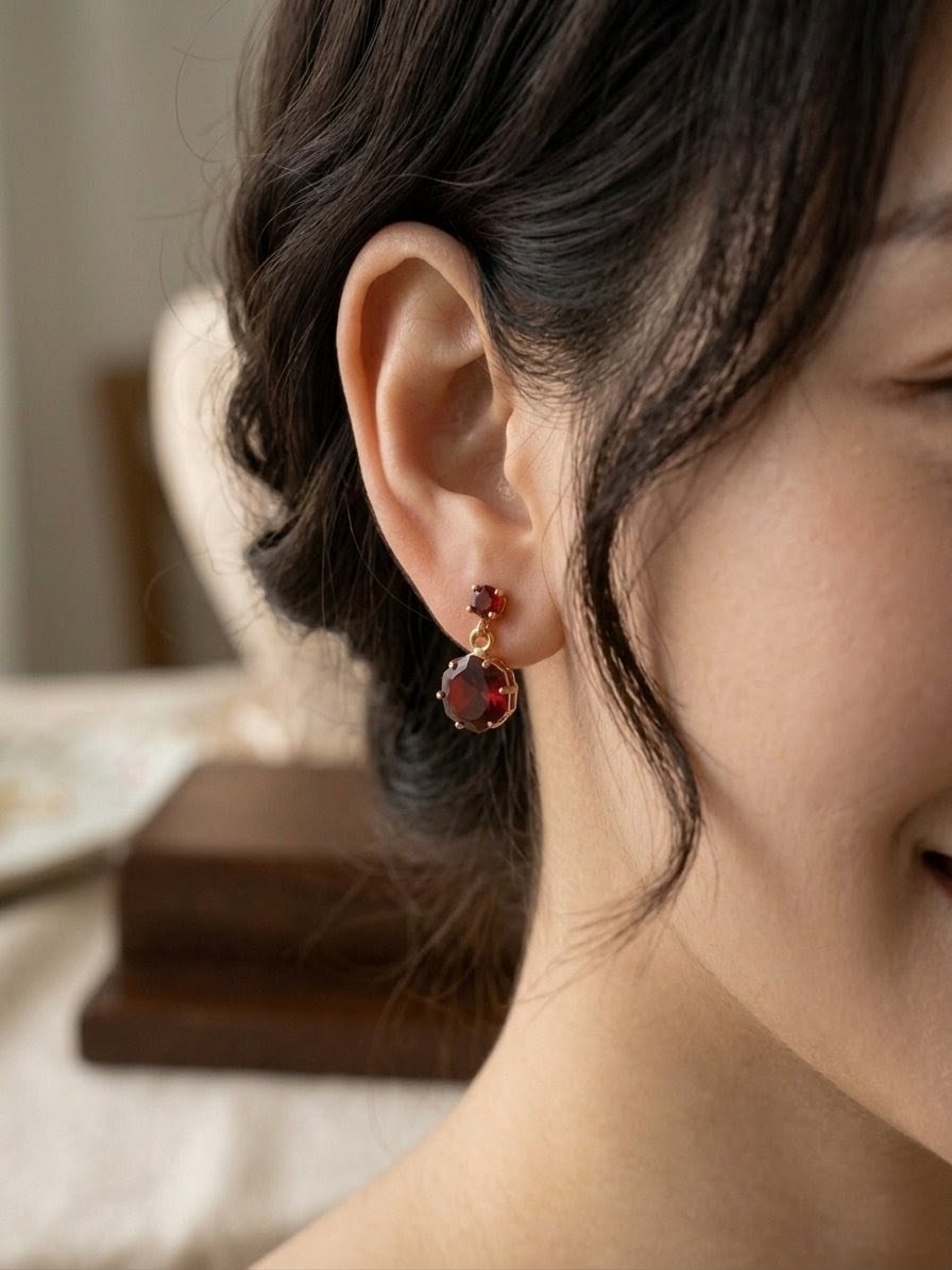 Ruby Red Duo Drop Earrings