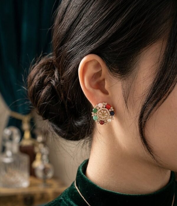 Navaratna Floral Stud Earrings