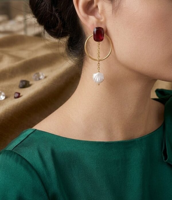 Ruby Pearl Hoop Earrings