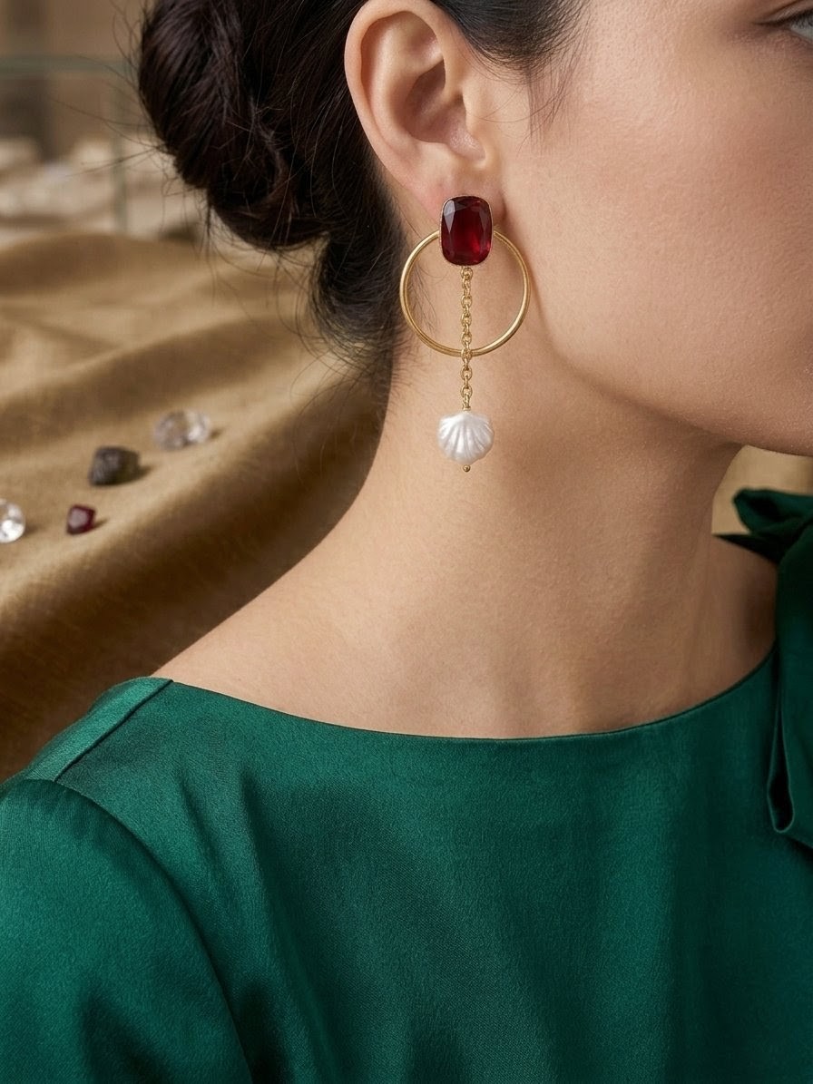 Ruby Pearl Hoop Earrings