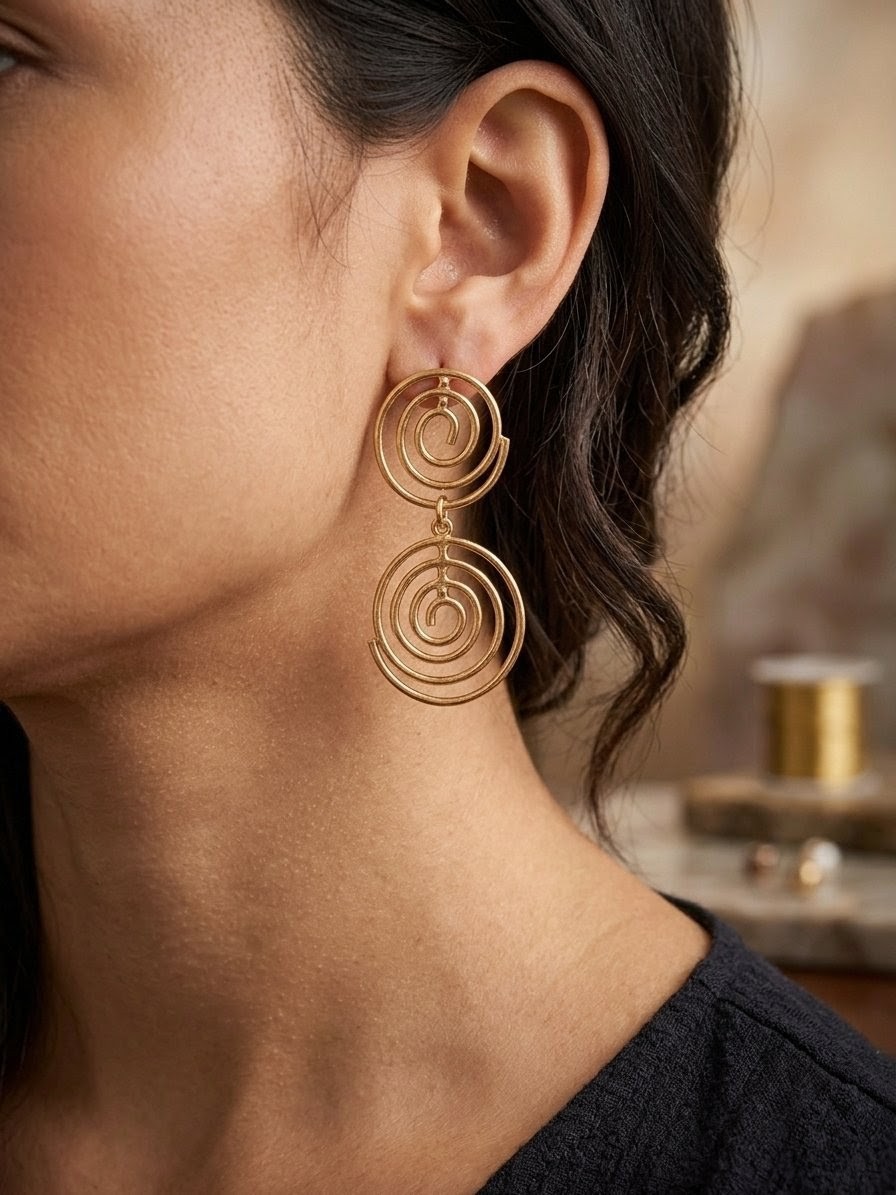 Golden Spiral Statement Earrings