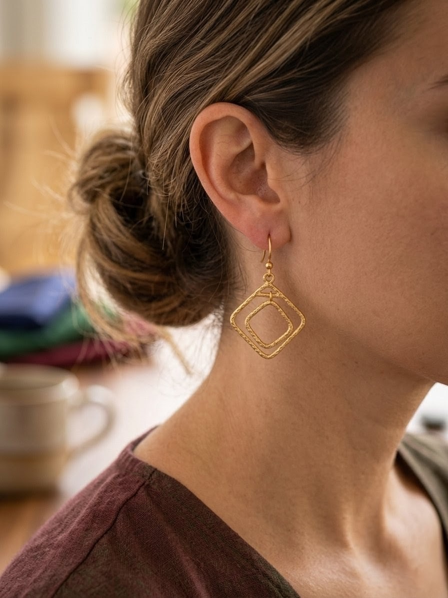 Minimalist Geometric Gold Drop Earrings
