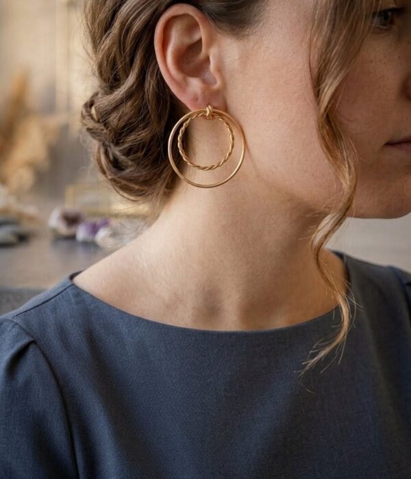 Twisted Double Hoop Gold Earrings