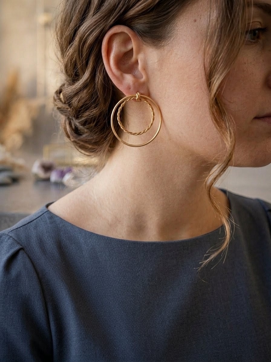 Twisted Double Hoop Gold Earrings