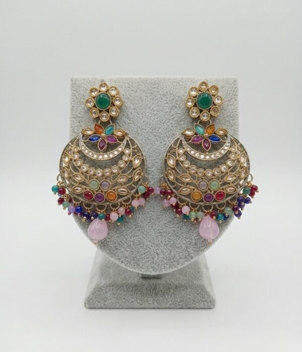 Navaratna Floral Chandbali Earrings