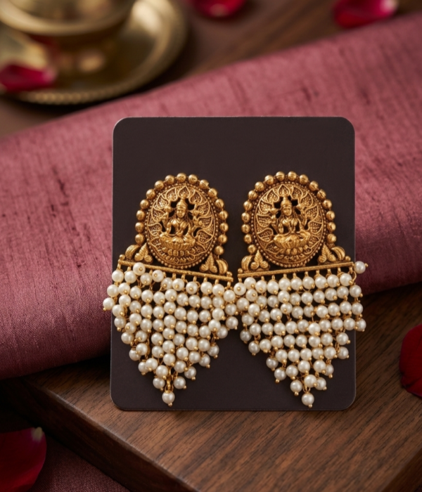 Divine Lakshmi Pearl Cascade Earrings