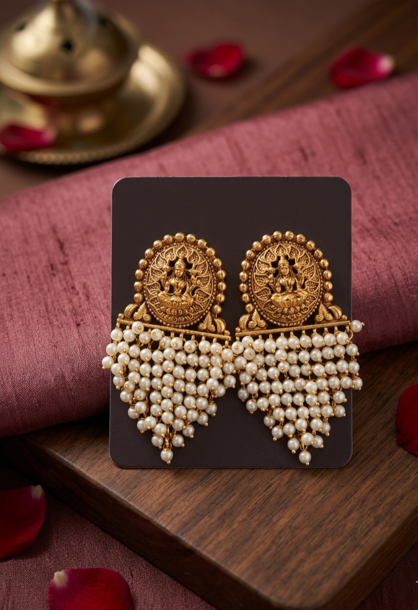 Divine Lakshmi Pearl Cascade Earrings