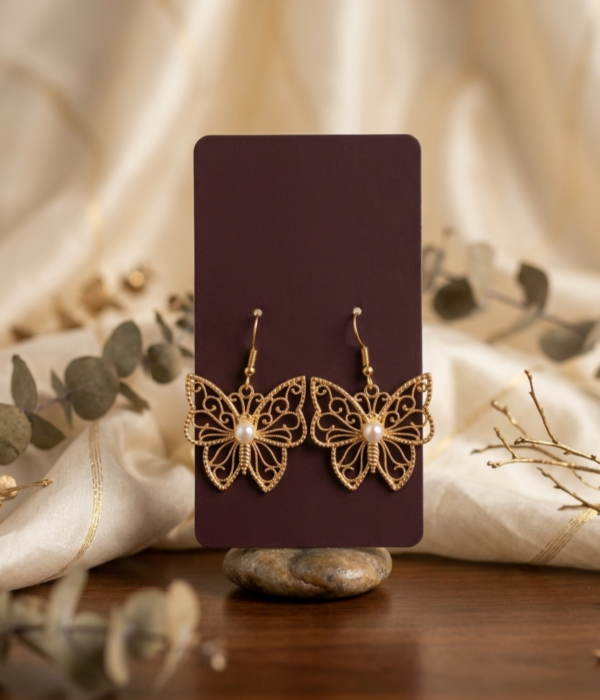 Gold Butterfly Filigree Earrings.