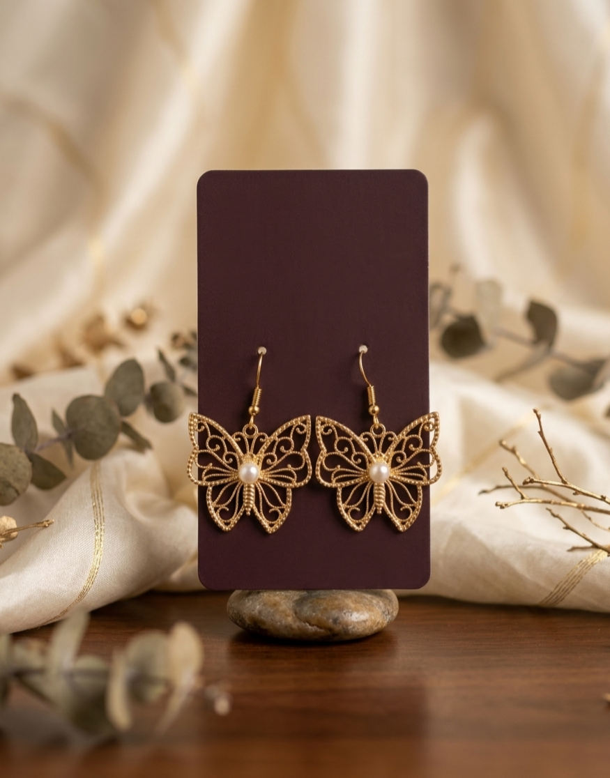 Gold Butterfly Filigree Earrings.