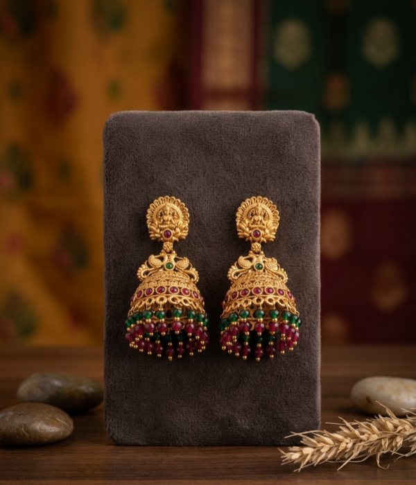 Antique Gold Temple Jhumkas – Lakshmi Motif