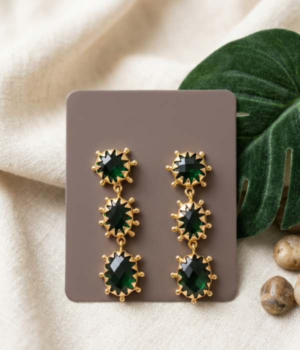 Regal Emerald Green Triple-Drop Statement Earrings
