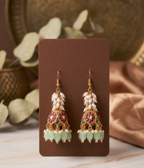 Emerald Blossom Jhumka Earrings