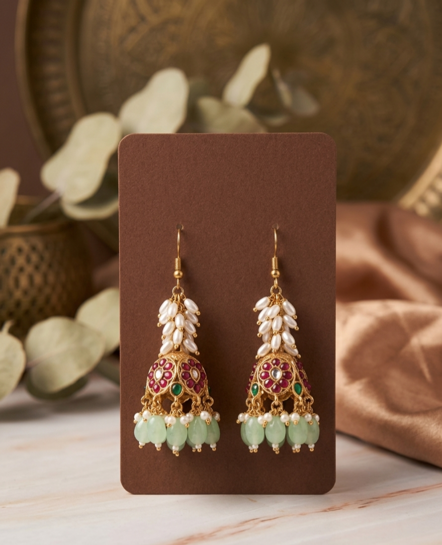 Emerald Blossom Jhumka Earrings