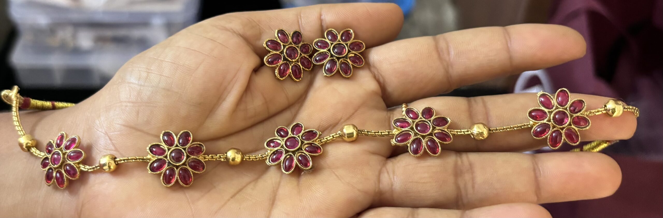 Ruby Blossom Floral Choker Set