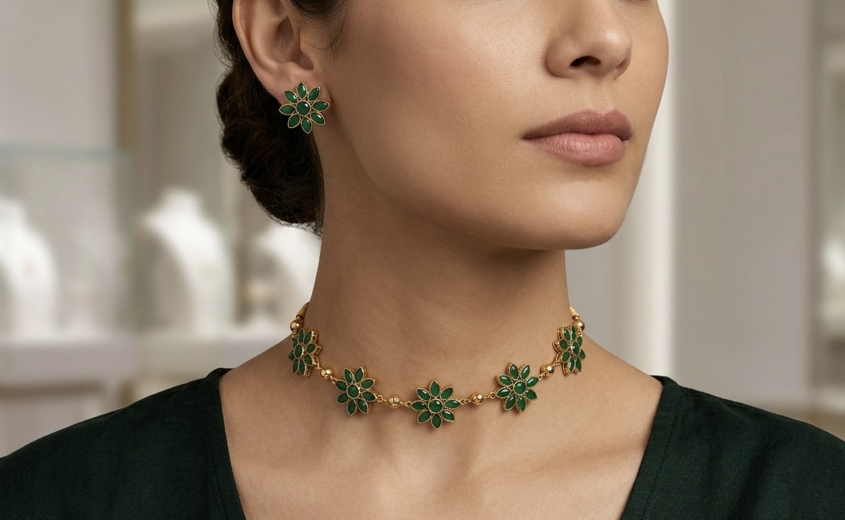 Emerald Floral Choker Set