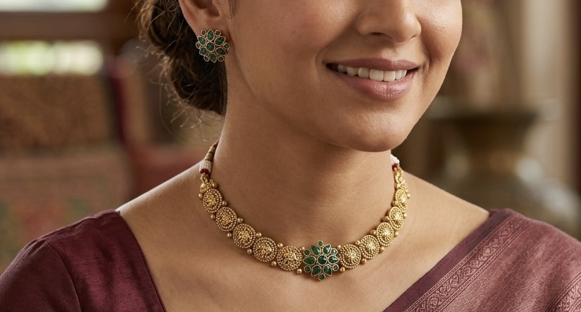 Emerald Bloom Antique Choker Set