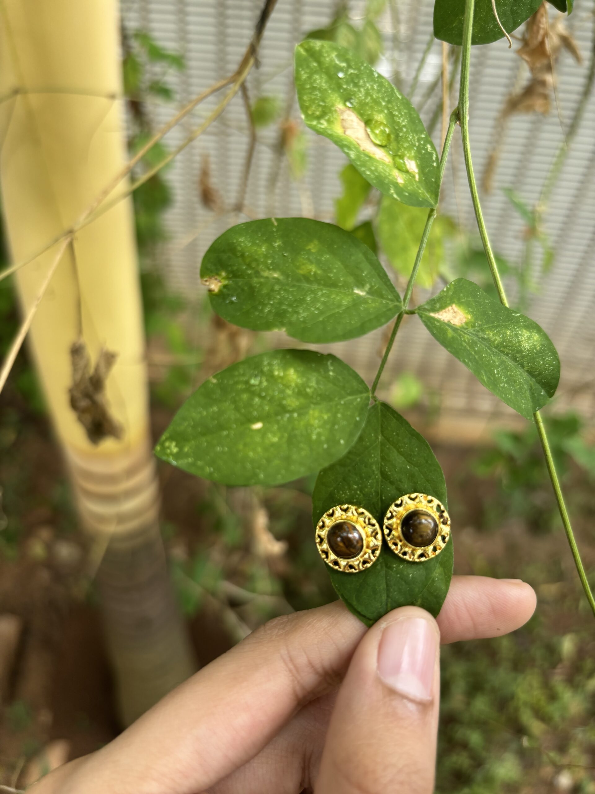 Krithika Golden Circle Raw Stone Stud