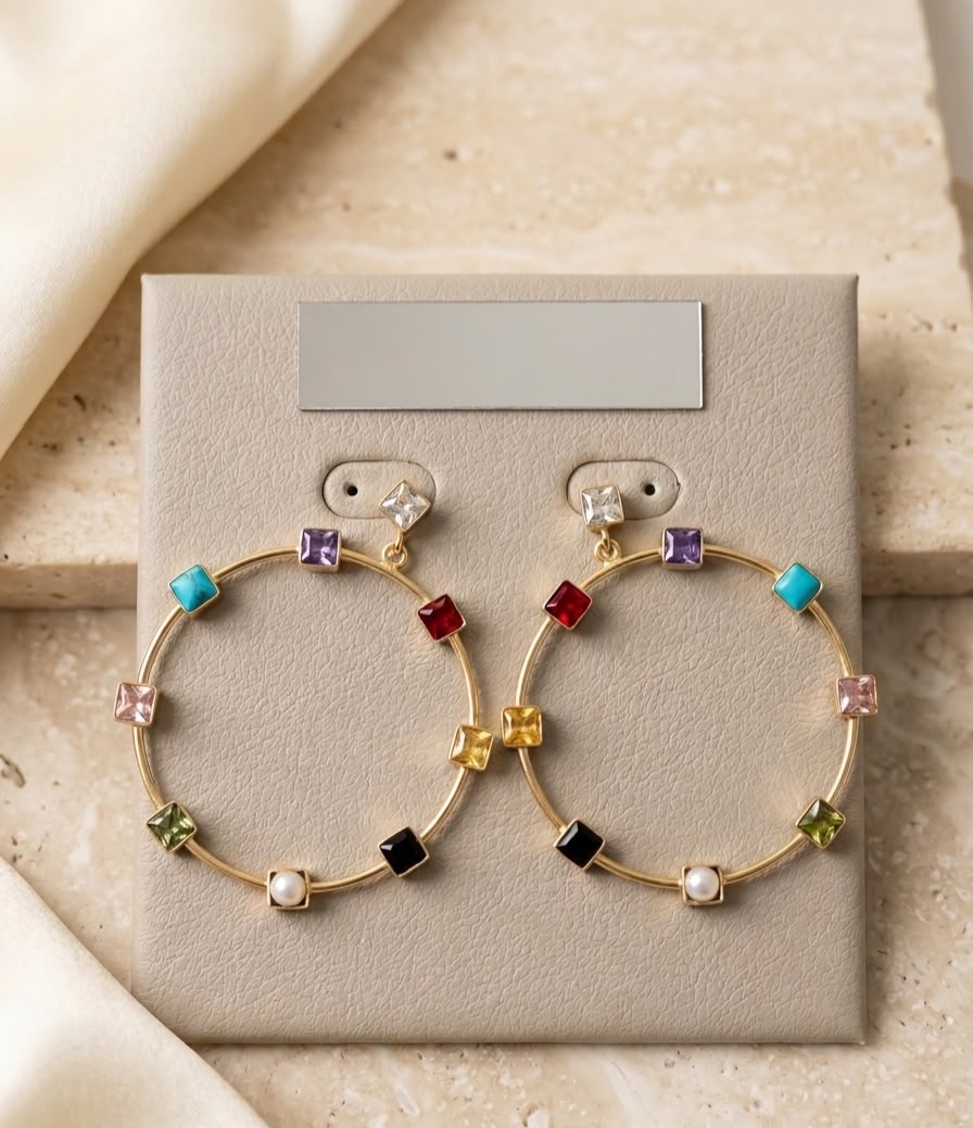 Multicolor Stone Hoop Earrings