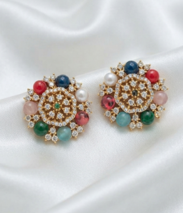 Navaratna Floral Stud Earrings
