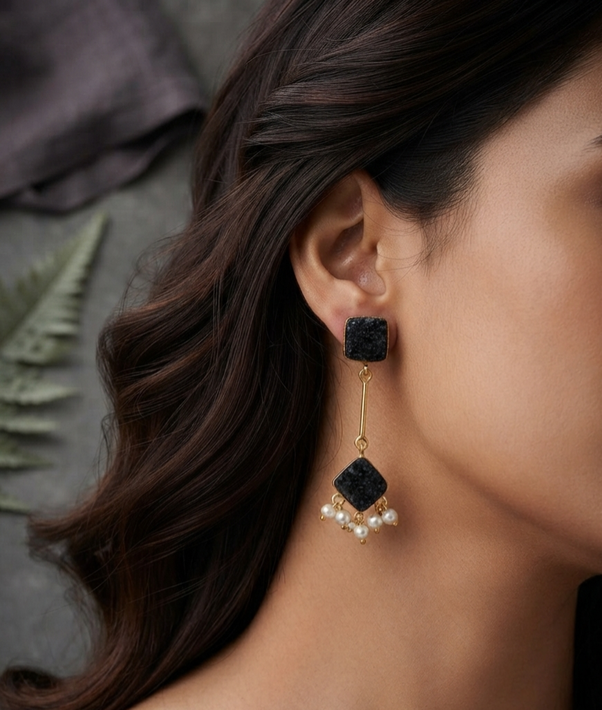 Midnight Pearl Drop Earrings