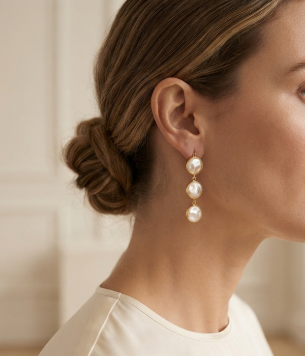 Classic Triple Pearl Drop Earrings