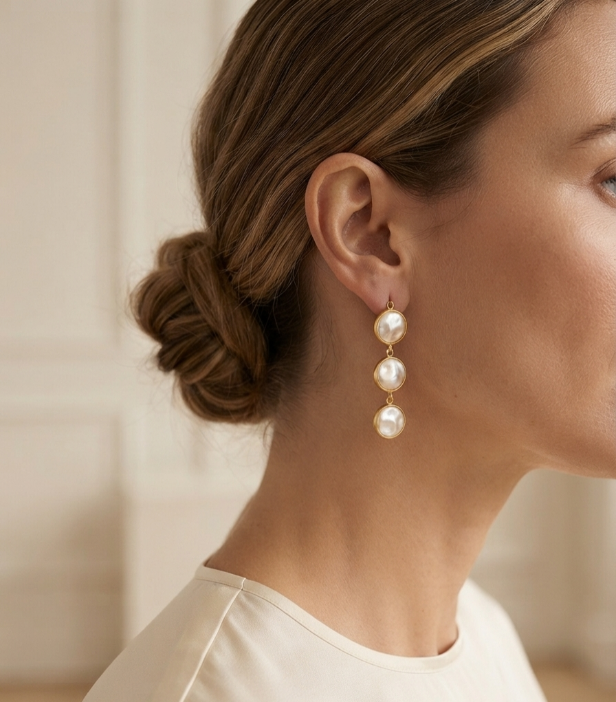 Classic Triple Pearl Drop Earrings