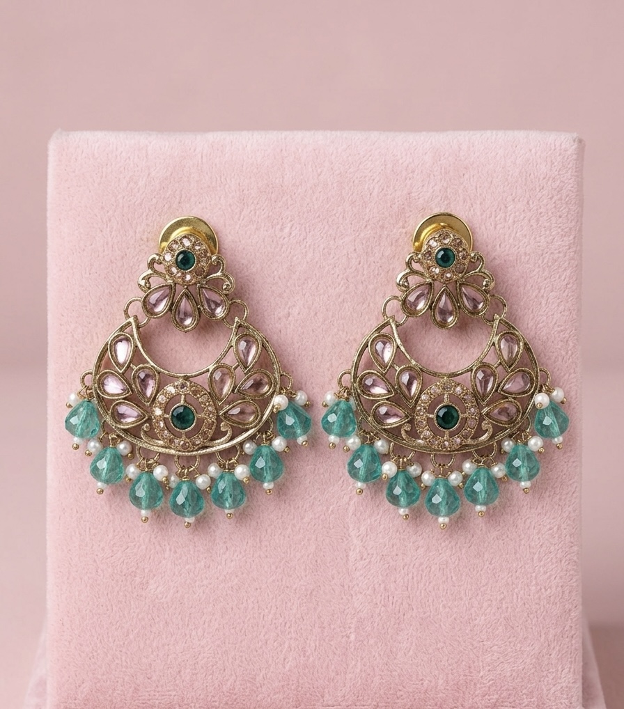Emerald Dew Chandbali Earrings