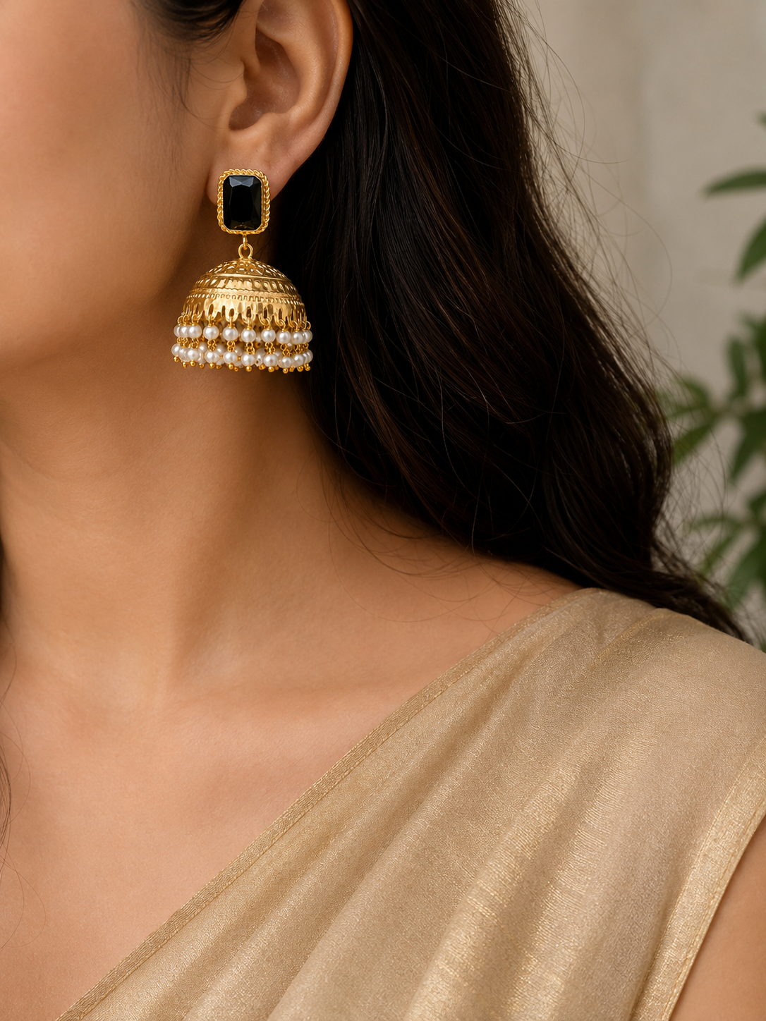 Midnight Pearl Jhumka Earrings