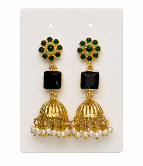 Emerald Bloom Jhumka Earrings
