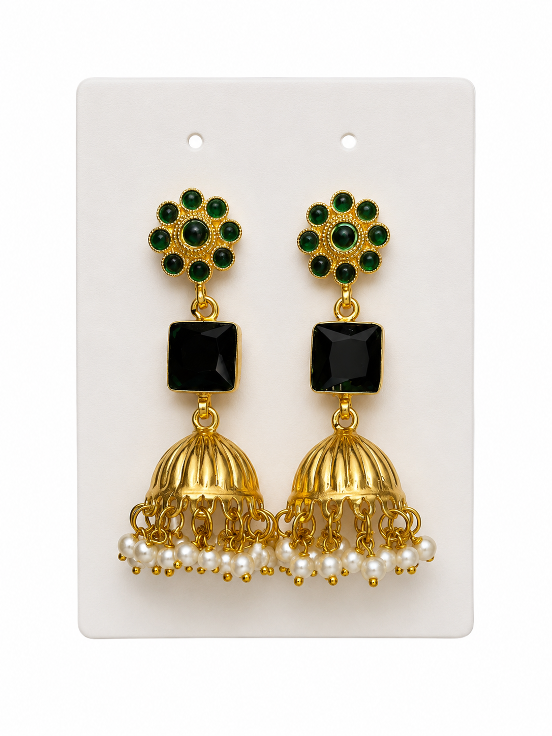 Emerald Bloom Jhumka Earrings