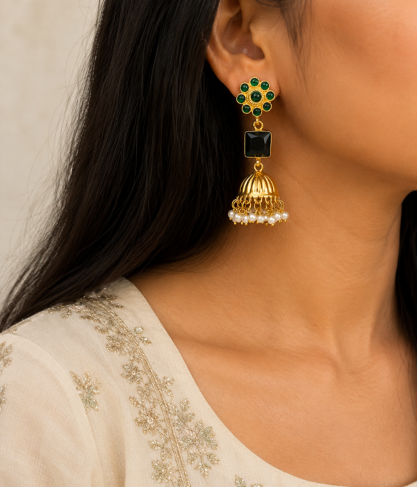 Emerald Bloom Jhumka Earrings