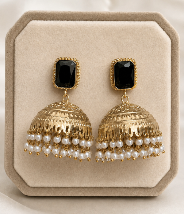 Midnight Pearl Jhumka Earrings