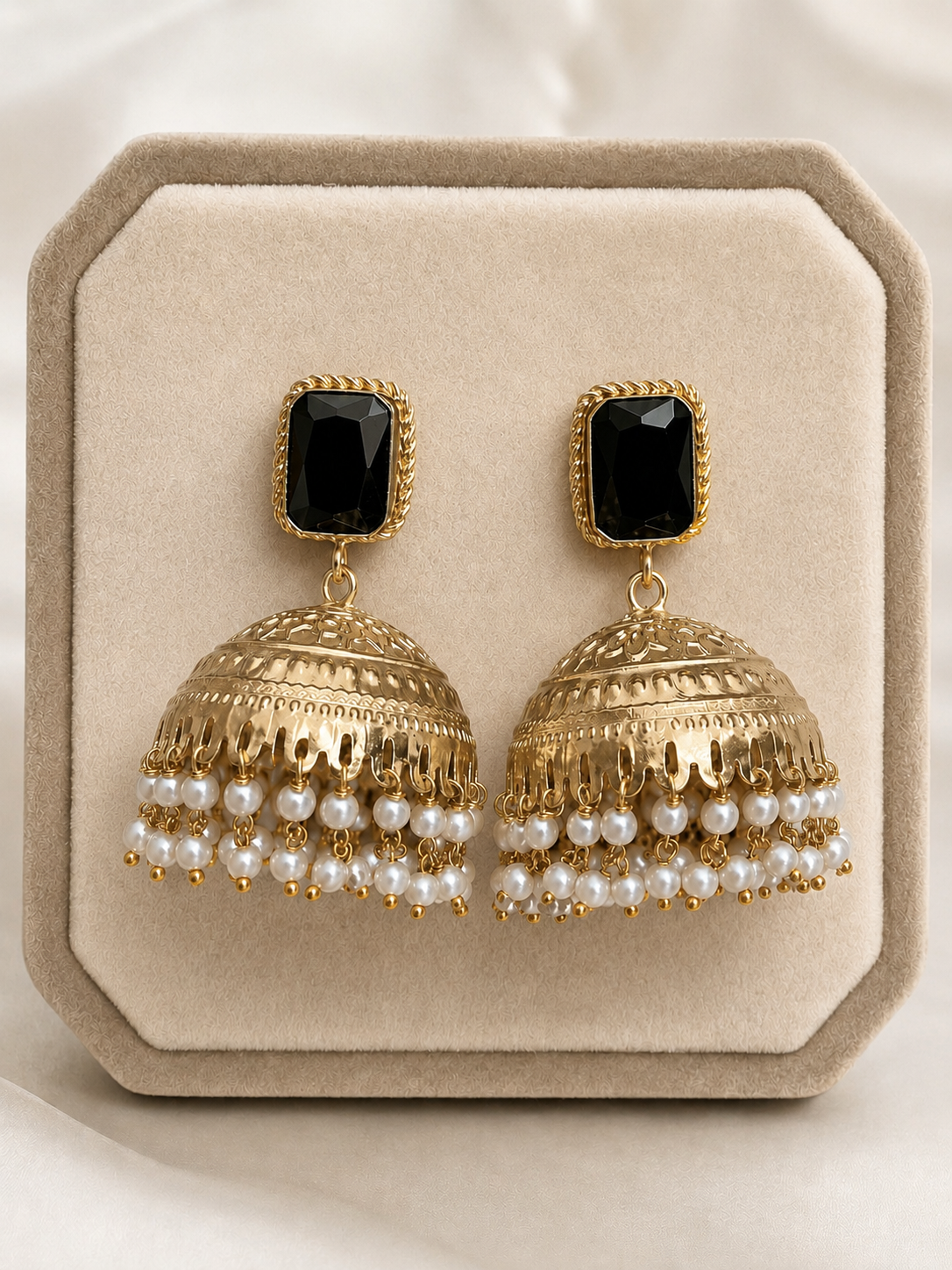 Midnight Pearl Jhumka Earrings