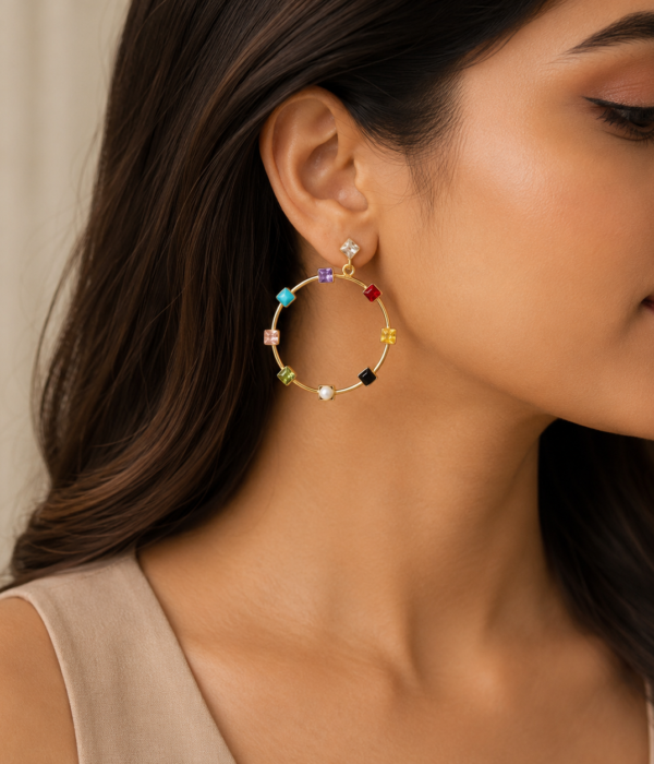 Multicolor Stone Hoop Earrings