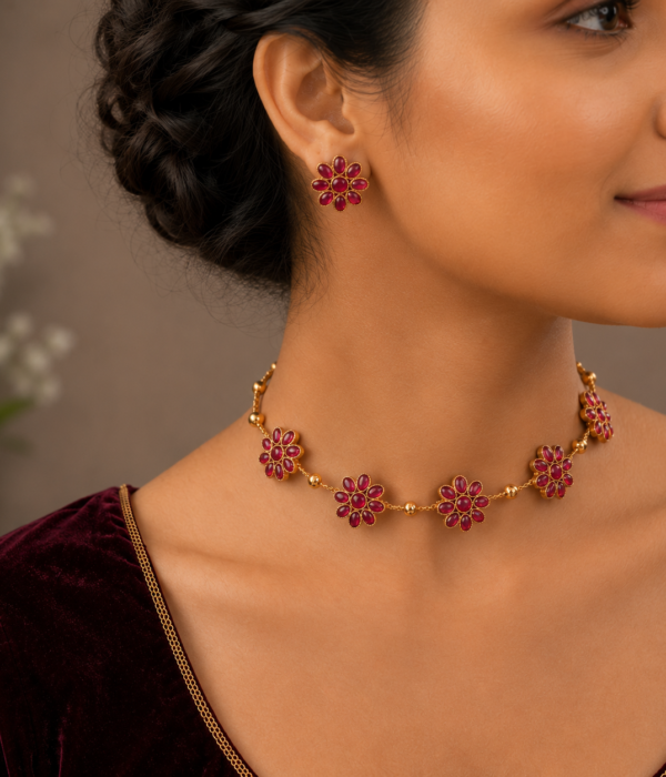 Ruby Blossom Floral Choker Set