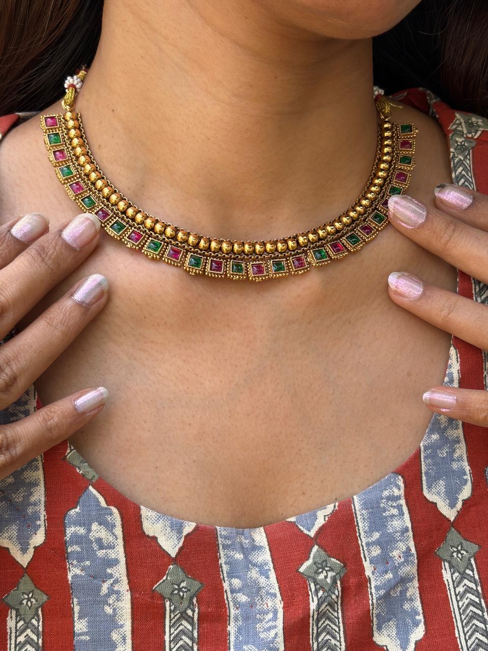 Nia Ruby Emerald Choker set