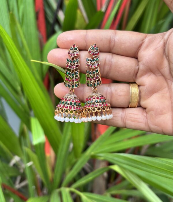 Mayura Leaf Antique Kemp Jhumkas