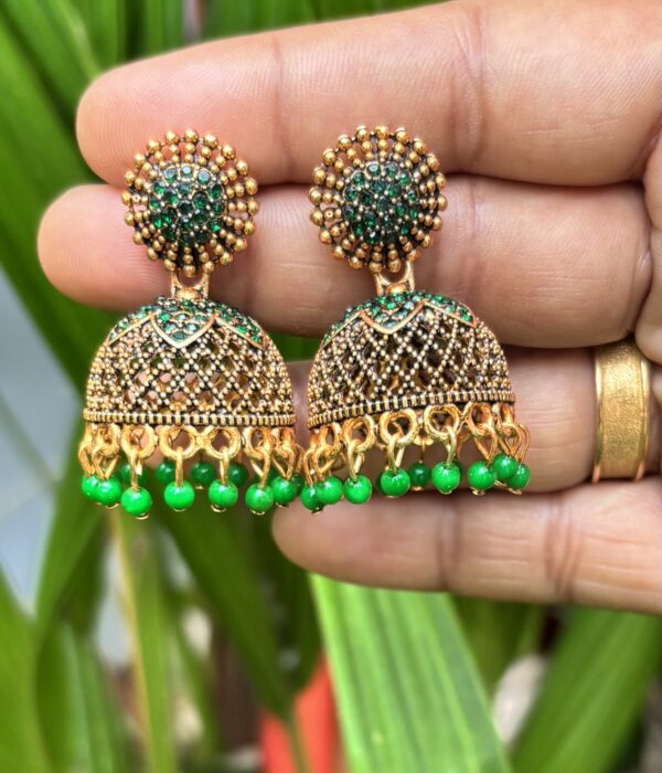 Emerald Floral Jaali Jhumkas